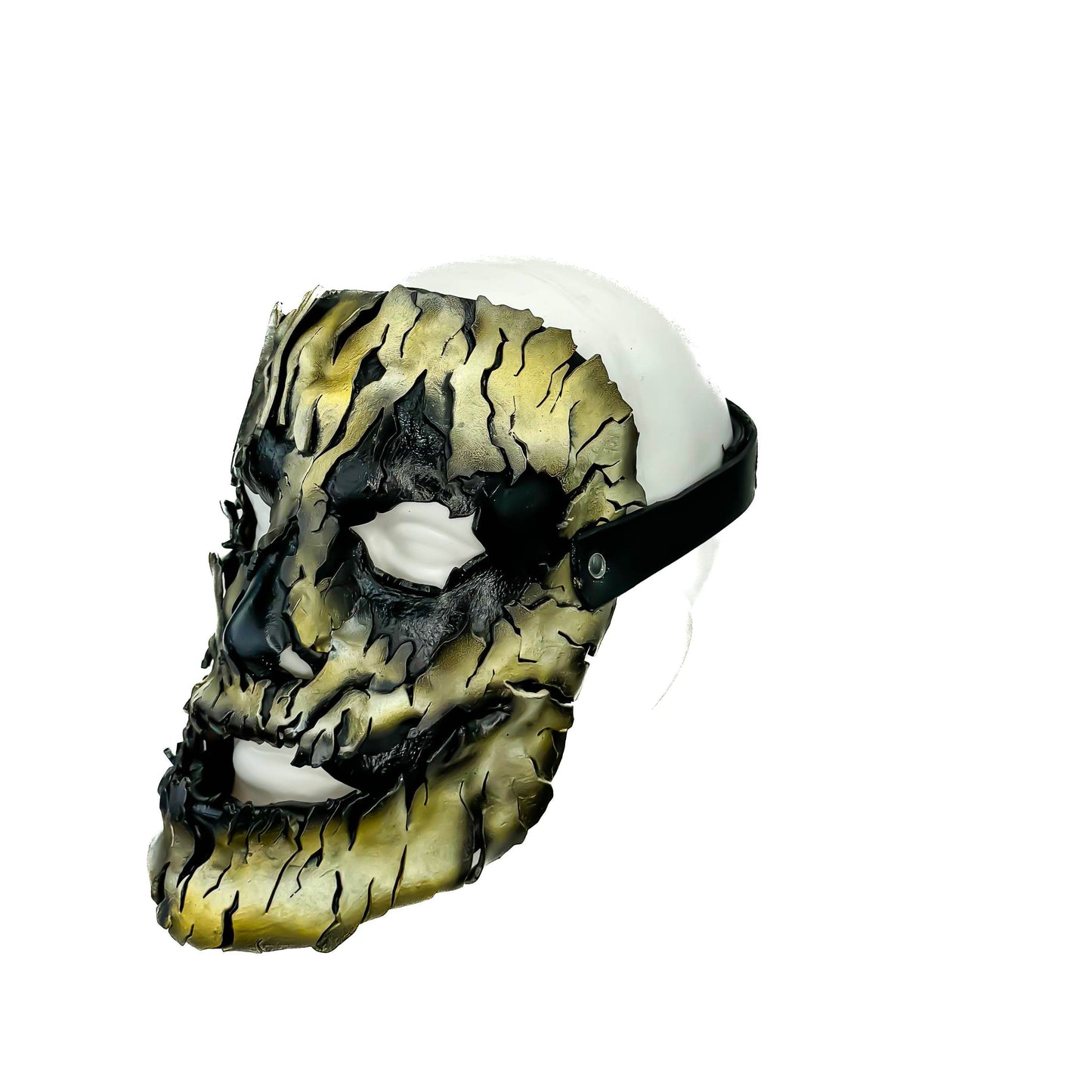 Genuine Leather Mask - Shattered Clown - Thick Straps w Velcro Included - Wide Mouth Edition - Leather Ties