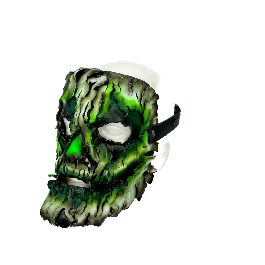 Genuine Leather Mask - Green Shattered Clown - Handmade Full Face Cover for Halloween, Performance or Cosplay Costume - Leather Ties