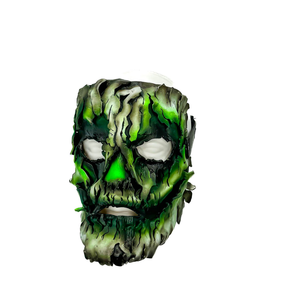 Genuine Leather Mask - Green Shattered Clown - Handmade Full Face Cover for Halloween, Performance or Cosplay Costume - Leather Ties