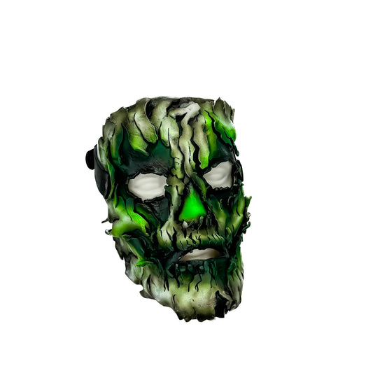 Genuine Leather Mask - Green Shattered Clown - Handmade Full Face Cover for Halloween, Performance or Cosplay Costume - Leather Ties