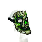 Genuine Leather Mask - Green Shattered Clown - Handmade Full Face Cover for Halloween, Performance or Cosplay Costume - Leather Ties