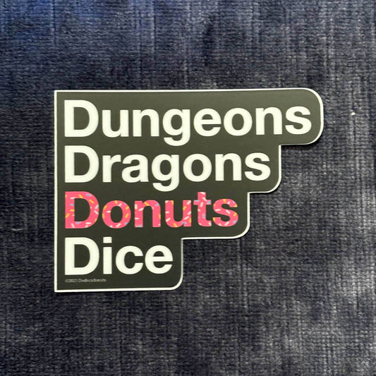 Dungeons, Dragons, Donuts, Dice Vinyl Sticker – Four Essentials, One Bold Design - 