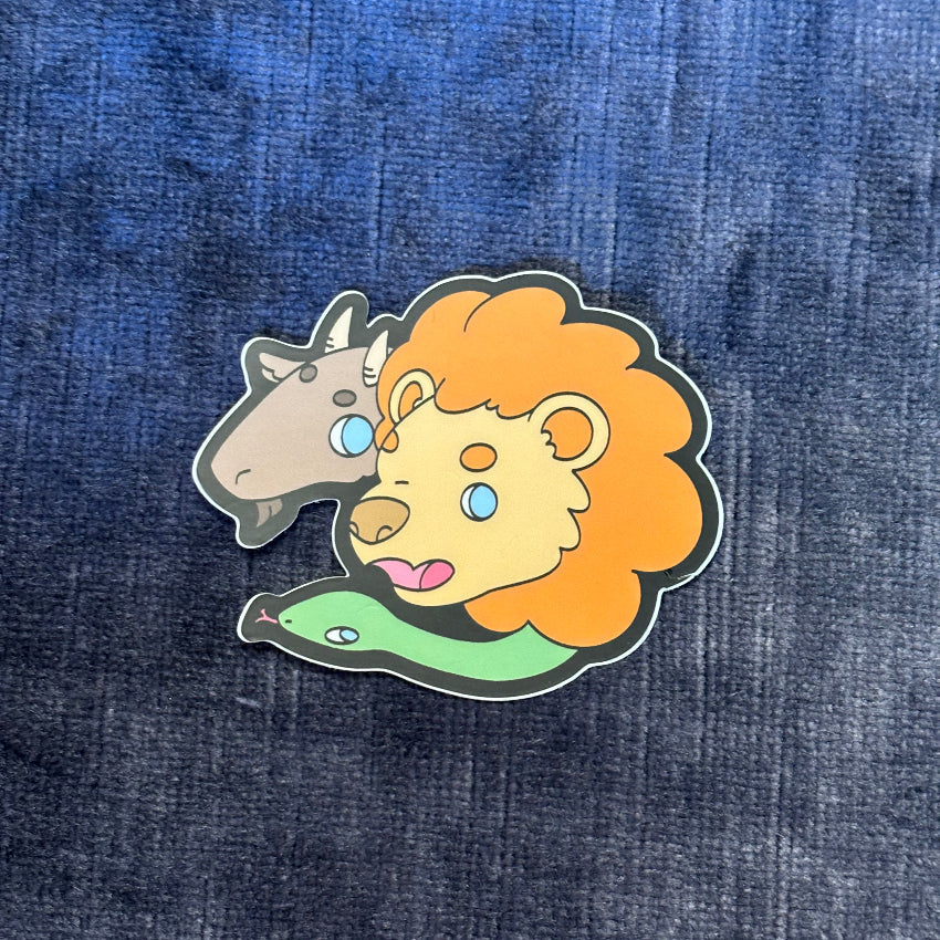Cute Chimera Head Vinyl Sticker – Mythical Mashup in Kawaii Color