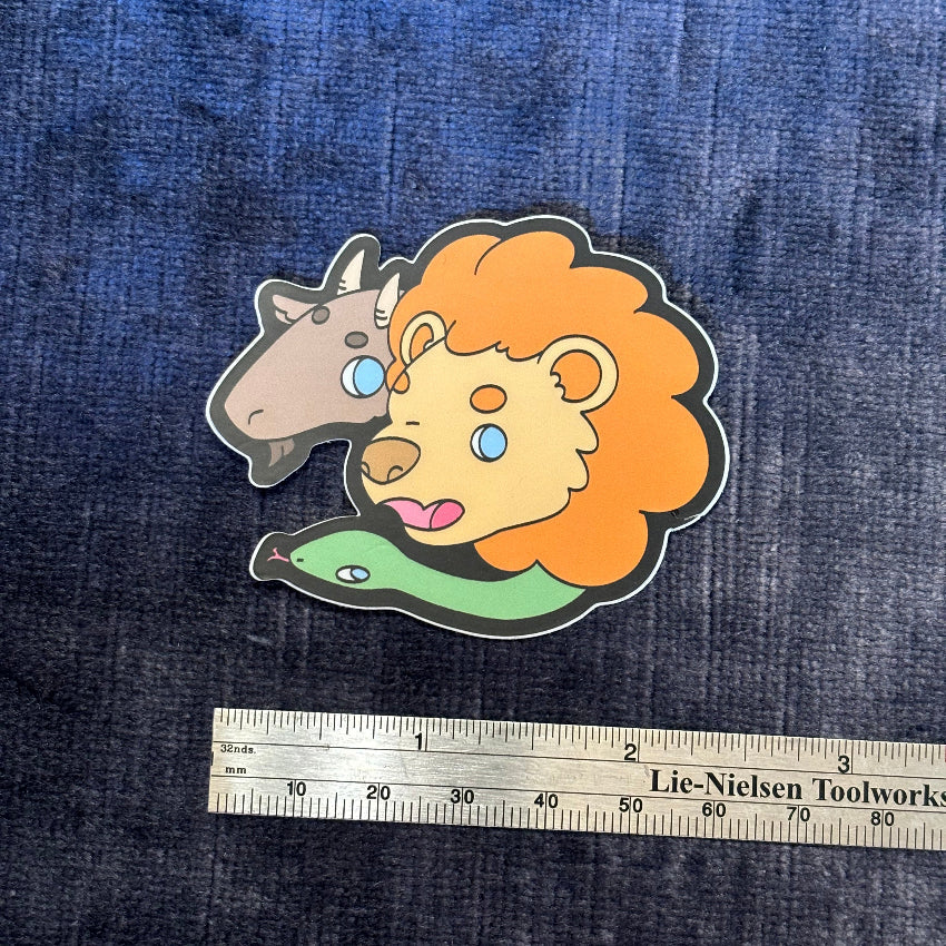 Cute Chimera Head Vinyl Sticker – Mythical Mashup in Kawaii Color