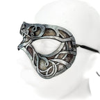 Dual Layer Ornate Masquerade Handmade Genuine Leather Eye Mask in Antiqued Silver - 
