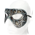 Dual Layer Ornate Masquerade Handmade Genuine Leather Eye Mask in Antiqued Silver - 