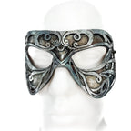 Dual Layer Ornate Masquerade Handmade Genuine Leather Eye Mask in Antiqued Silver - 