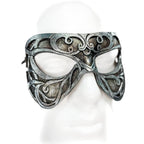 Dual Layer Ornate Masquerade Handmade Genuine Leather Eye Mask in Antiqued Silver - 