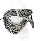 Dual Layer Ornate Masquerade Handmade Genuine Leather Eye Mask in Antiqued Silver - 