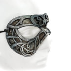 Dual Layer Ornate Masquerade Handmade Genuine Leather Eye Mask in Antiqued Silver - 
