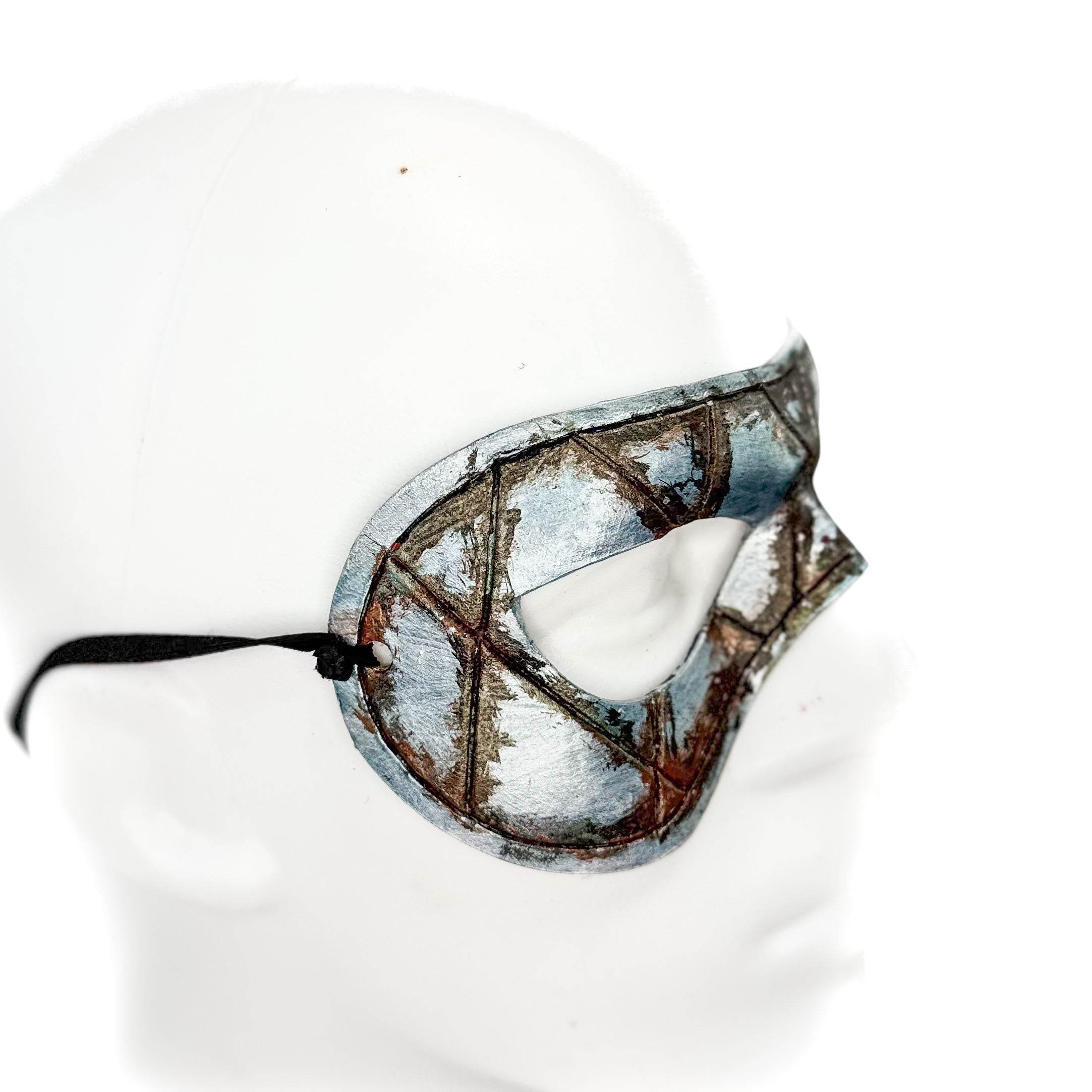 Dual Layer Handmade Genuine Leather Mask in Silver Rust with Swarovski Crystals (Copy) - 
