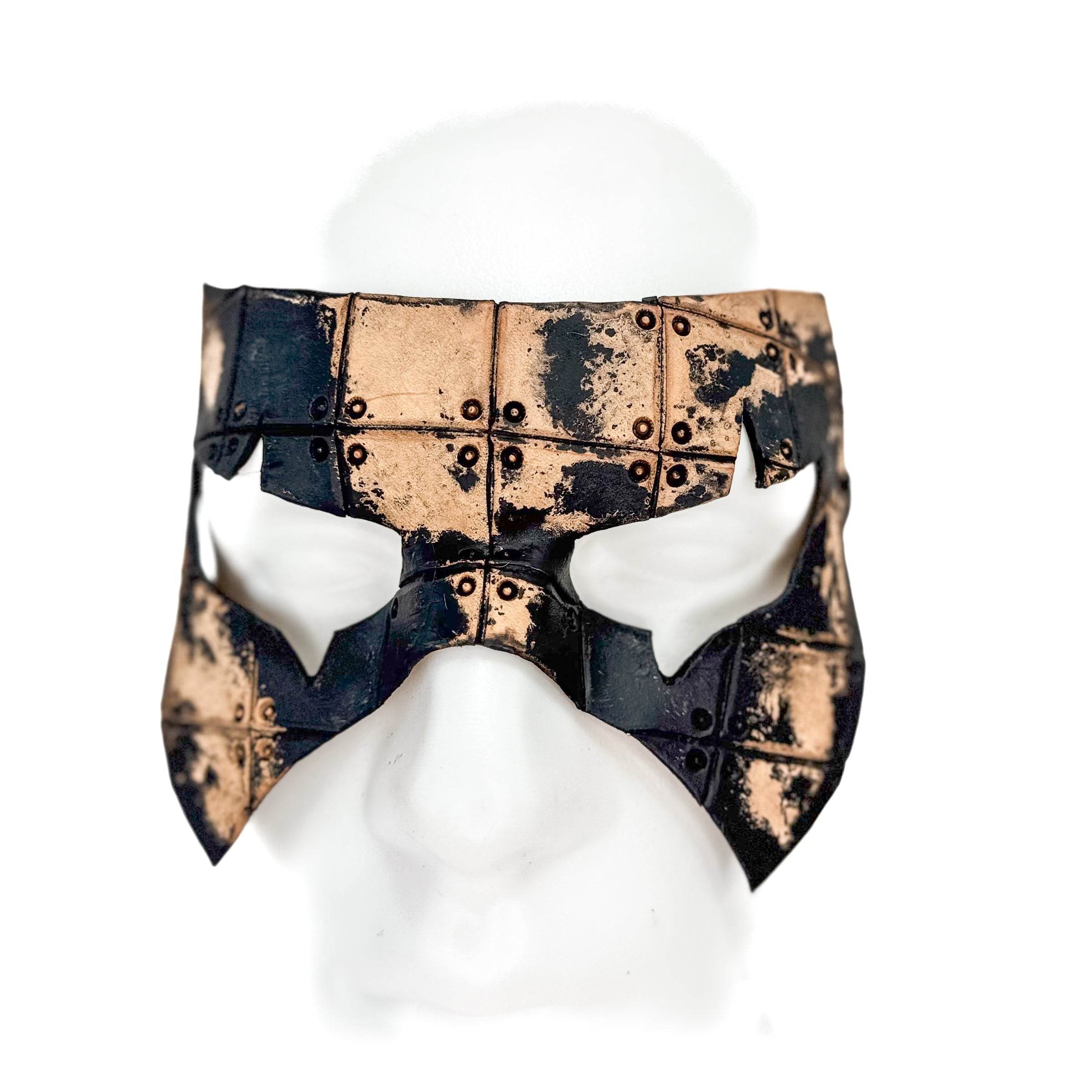 Ink Blot Handmade Genuine Leather Mask in Washed Black Paint and Nude - 