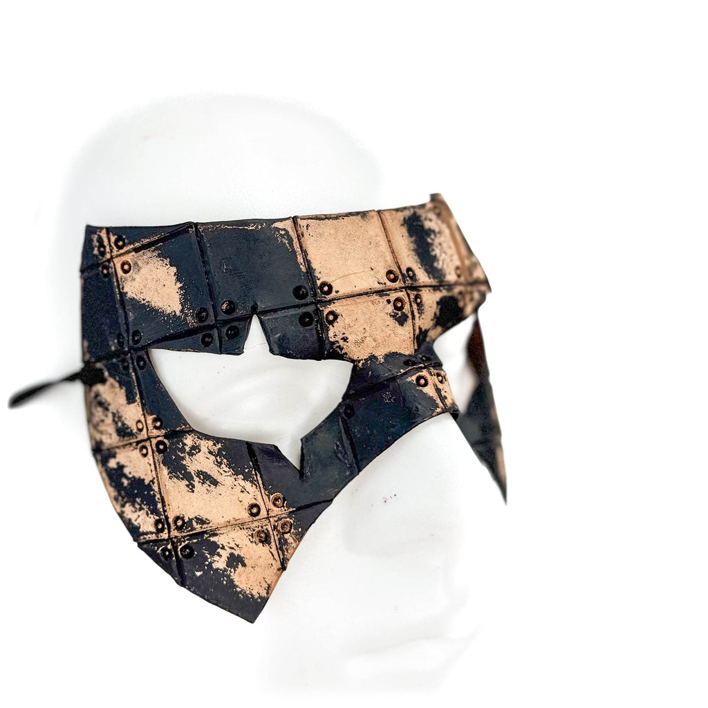 Ink Blot Handmade Genuine Leather Mask in Washed Black Paint and Nude - 