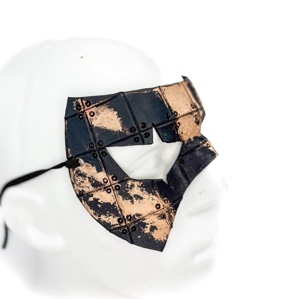 Ink Blot Handmade Genuine Leather Mask in Washed Black Paint and Nude - 