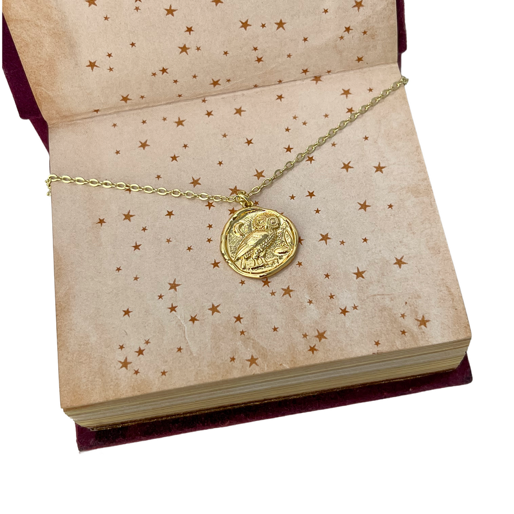 Owl wax seal coin Athena necklace