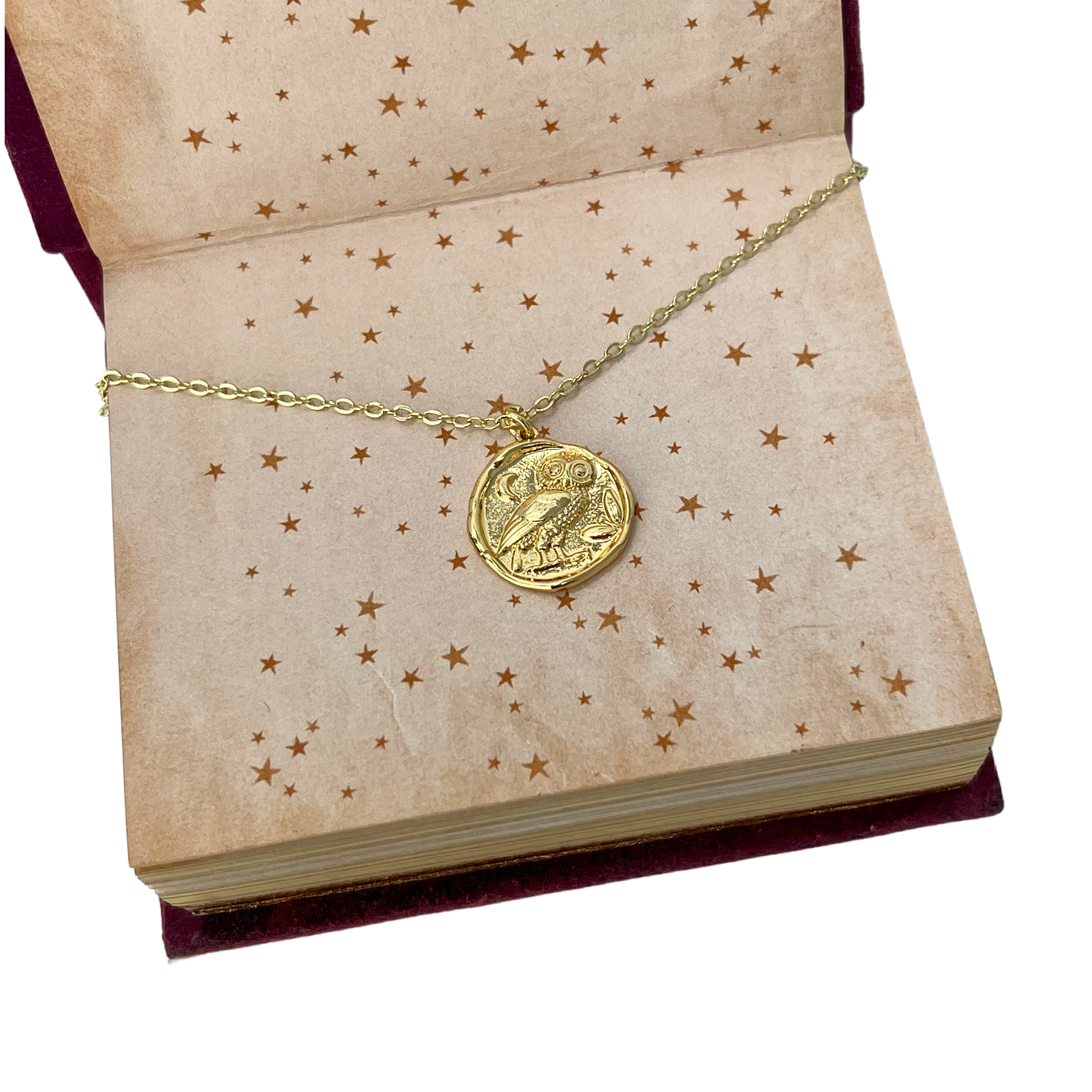 Owl wax seal coin Athena necklace