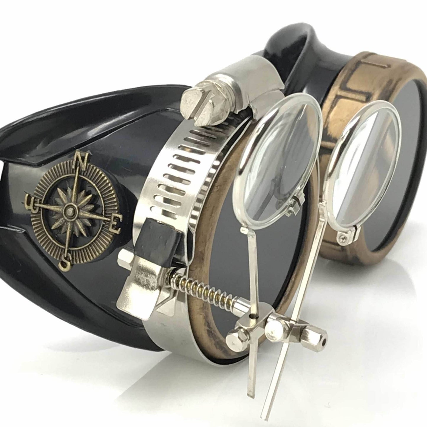 Steampunk Goggles with magnifying loupes black lenses - 