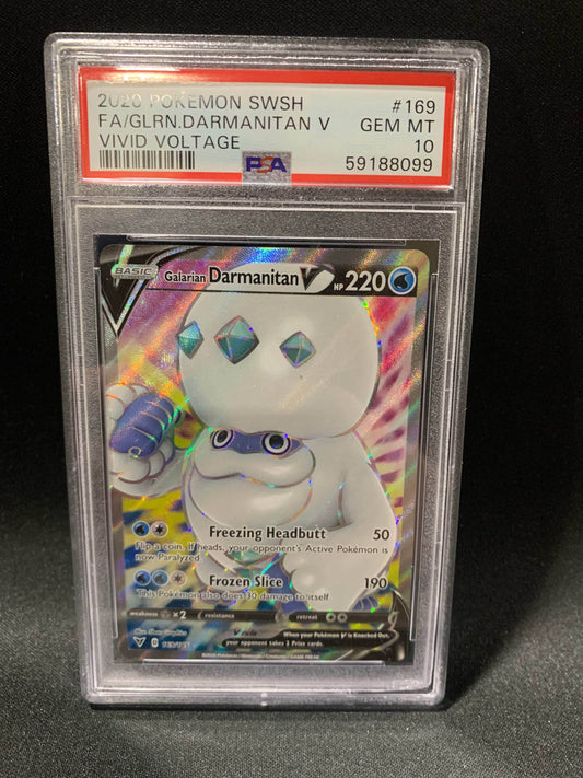 2020 POKEMON SWORD & SHIELD VIVID VOLTAGE FA/GLRN.DARMANITAN V #169 - PSA GEM MT 10 - 