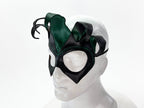 Handmade Genuine Leather Five Point Jester Mask in Green and Black No Bells - 