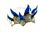 Masquerade Crown of Handmade Genuine Leather in blue gold and white - 