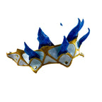 Masquerade Crown of Handmade Genuine Leather in blue gold and white - 