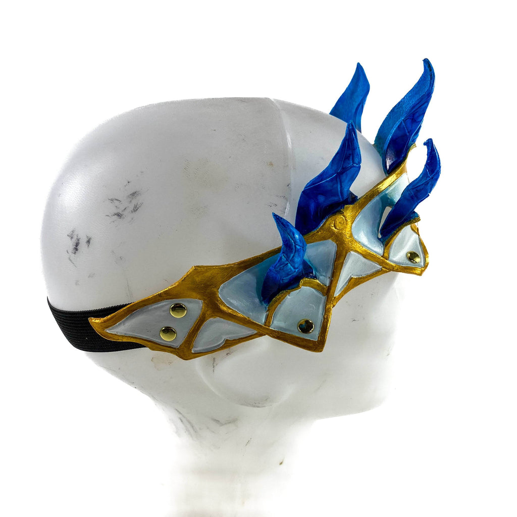 Masquerade Crown of Handmade Genuine Leather in blue gold and white - 