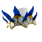 Masquerade Crown of Handmade Genuine Leather in blue gold and white - 