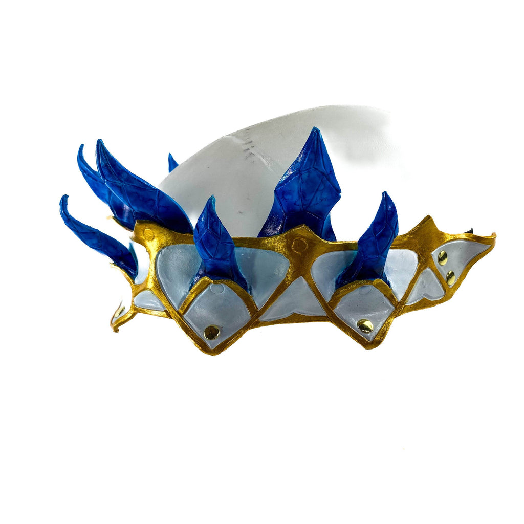 Masquerade Crown of Handmade Genuine Leather in blue gold and white - 