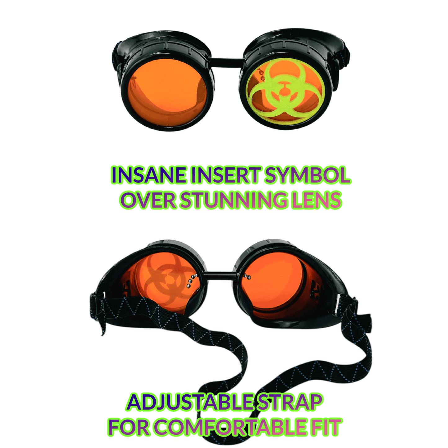 Steampunk Mad Scientist goggles biohazard cosplay glasses neon lenses - neon green