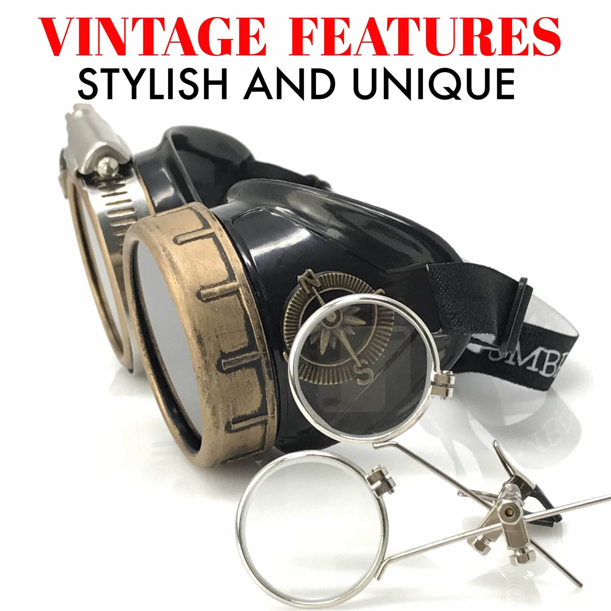 Steampunk Goggles with magnifying loupes black lenses - 