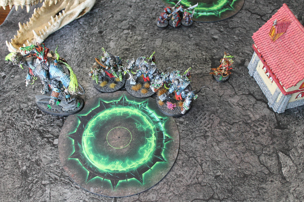 Warhammer 40k and AoS4 Neoprene Objective Markers - Green and Flaming Portal - Set of 6