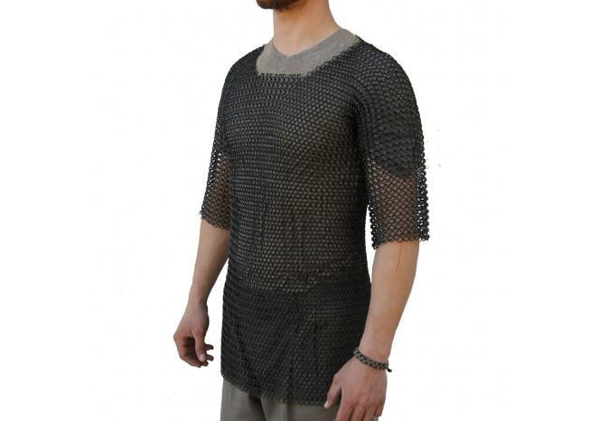 Medieval Half Sleeve Habergeon Blackened Chainmail Medium-0