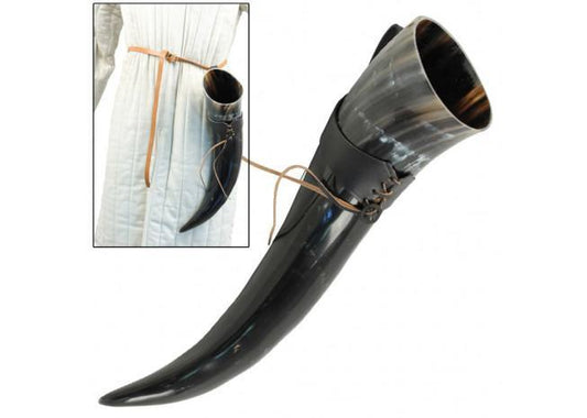 XL Drinking Horn with Black Leather Belt Frog-0