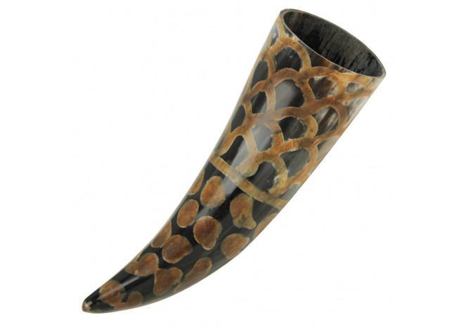 Scales Medieval Drinking Horn with Brown Leather Holder-3