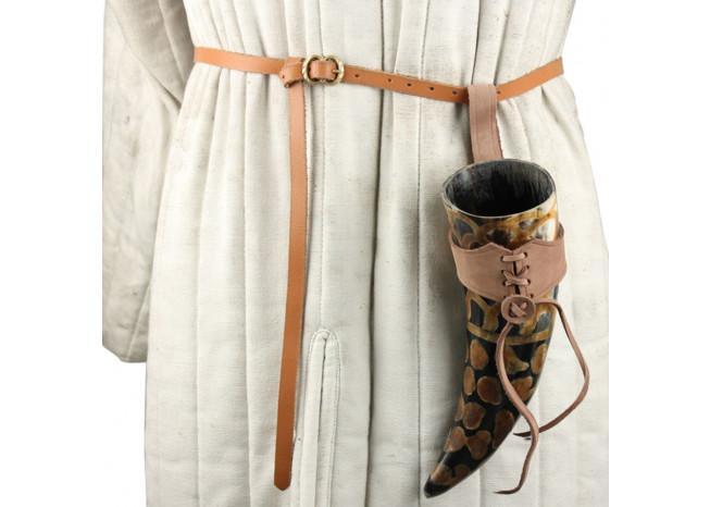 Scales Medieval Drinking Horn with Brown Leather Holder-2