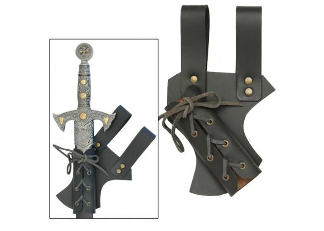Medieval Hawk Wood Leather Sword Frog Black-0