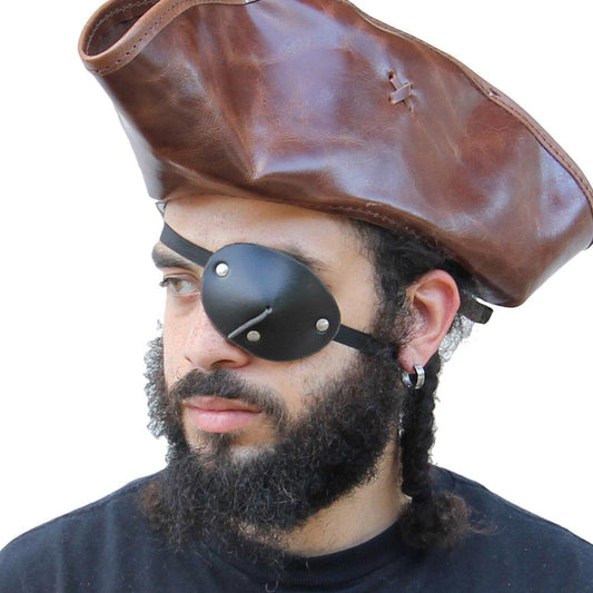 Leather Handmade Dark as Night Pirate Eye Patch-0
