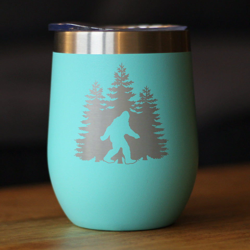 Bigfoot - Wine Tumbler Glass with Sliding Lid - Stainless Steel Insulated Mug - Funny Bigfoot Gifts for Sasquatch Enthusiasts