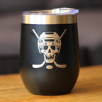 Hockey Skull Insulated Wine Tumbler with Sliding Lid Hockey Gifts for Coach or Players 12oz Stainless Steel Tumbler