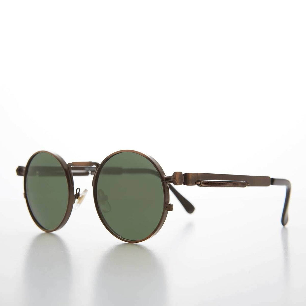 Round Bronze Metal Goth Steampunk Sunglass - Ivan 3 - Bronze / Brown Lens