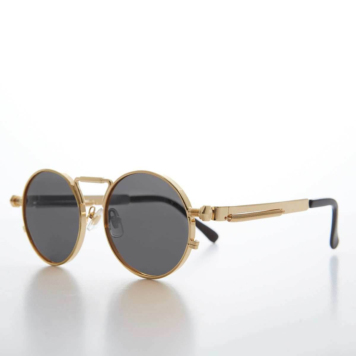 Round Gold Metal Goth Steampunk Sunglass - Ivan 4 - Gold / Gray Lens