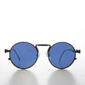 Round Black Goth Steampunk Sunglass with Color Lenses - Ivan 6 - Black / Blue Lens