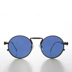 Round Black Goth Steampunk Sunglass with Color Lenses - Ivan 6 - Black / Blue Lens