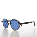 Round Black Goth Steampunk Sunglass with Color Lenses - Ivan 6 - Black / Blue Lens