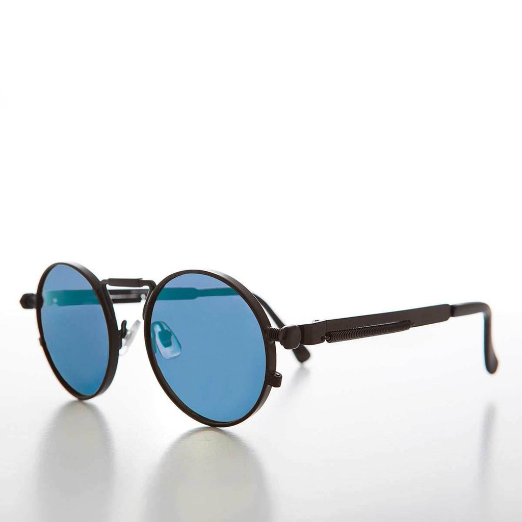 Round Black Metal Goth Steampunk Sunglass - Ivan 2 - Black / Gray Lens