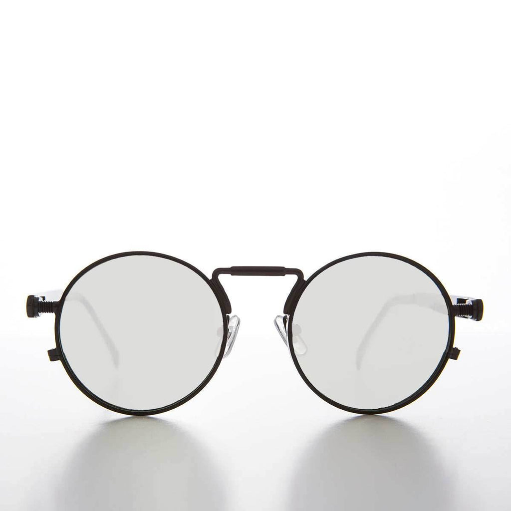 Round Black Metal Goth Steampunk Sunglass - Ivan 2 - Black / Mirror Lens