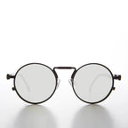 Round Black Metal Goth Steampunk Sunglass - Ivan 2 - Black / Mirror Lens