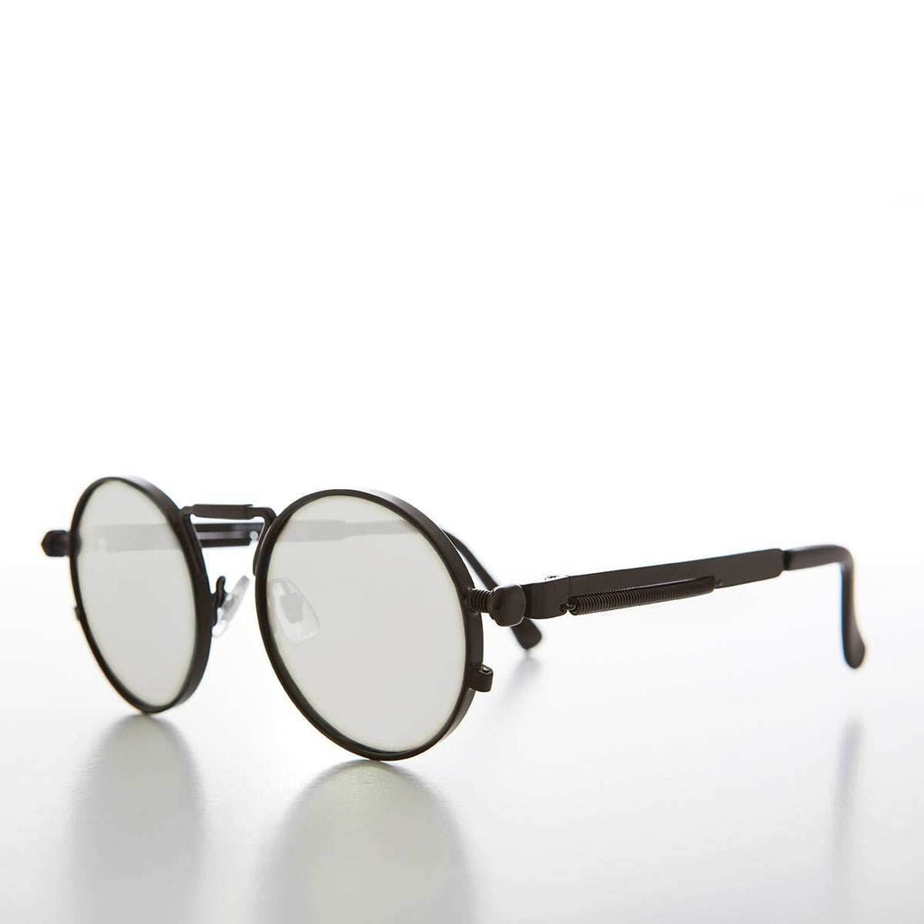 Round Black Metal Goth Steampunk Sunglass - Ivan 2 - Black / Gray Lens