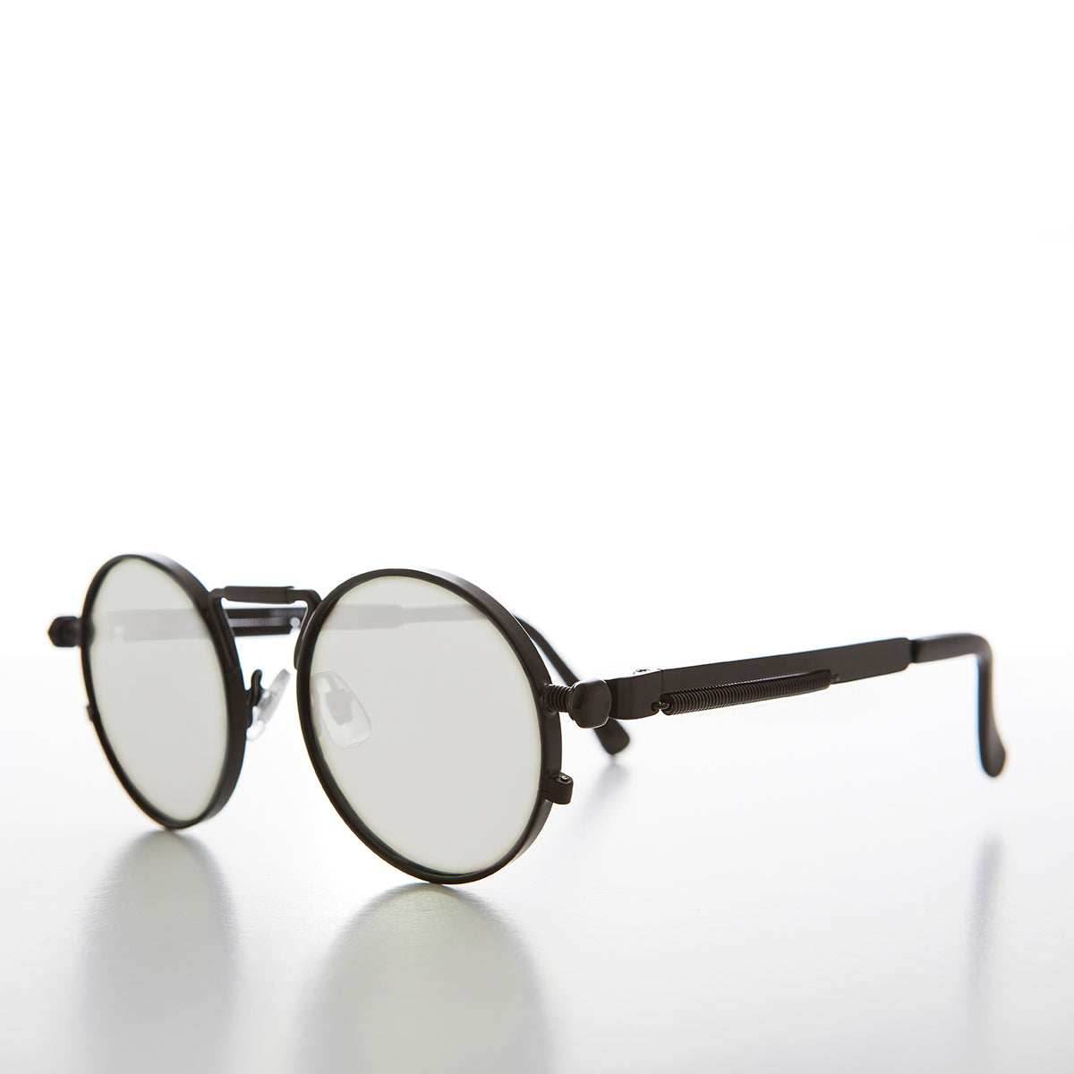 Round Black Metal Goth Steampunk Sunglass - Ivan 2 - Black / Gray Lens