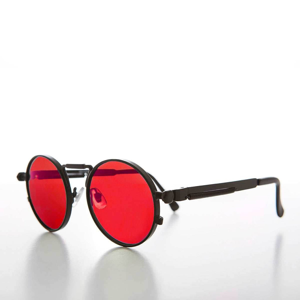 Round Black Metal Goth Steampunk Sunglass - Ivan 2 - Black / Gray Lens